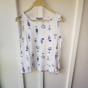 Habitat Clothes Here's To You Cocktail Martini White Tank Cotton Size Small